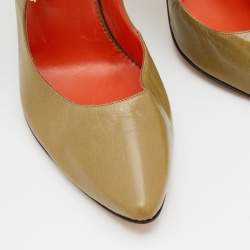 Manolo Blahnik Olive Green Leather Cut Out Lace Up Pumps Size 41