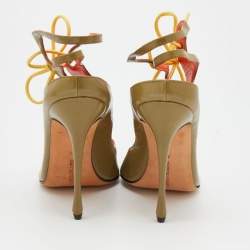 Manolo Blahnik Olive Green Leather Cut Out Lace Up Pumps Size 41