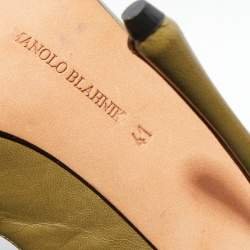 Manolo Blahnik Olive Green Leather Cut Out Lace Up Pumps Size 41