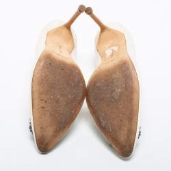 Pre Owned Manolo Blahnik White Satin Hangisi Pumps Size 38.5