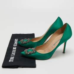 Manolo Blahnik Green Satin Hangisi Pumps Size 41