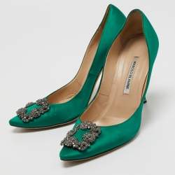 Manolo Blahnik Green Satin Hangisi Pumps Size 41