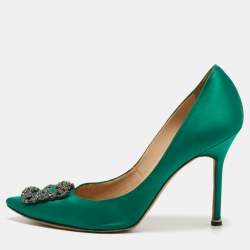 Manolo Blahnik Green Satin Hangisi Pumps Size 41