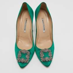 Manolo Blahnik Green Satin Hangisi Pumps Size 41