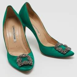 Manolo Blahnik Green Satin Hangisi Pumps Size 41