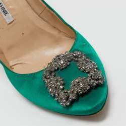 Manolo Blahnik Green Satin Hangisi Pumps Size 41