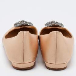 Pre Owned Manolo Blahnik Beige Satin Hangisi Flats Ballet Size 37.5