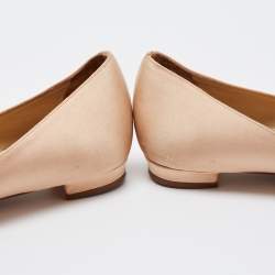 Pre Owned Manolo Blahnik Beige Satin Hangisi Flats Ballet Size 37.5