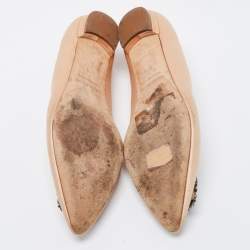 Pre Owned Manolo Blahnik Beige Satin Hangisi Flats Ballet Size 37.5