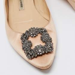 Pre Owned Manolo Blahnik Beige Satin Hangisi Flats Ballet Size 37.5