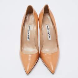 Pre Owned Manolo Blahnik Tan Leather BB Pointed Pumps Size 37