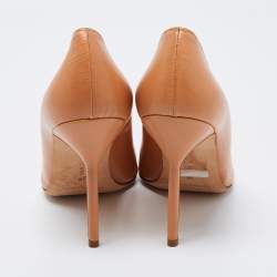 Pre Owned Manolo Blahnik Tan Leather BB Pointed Pumps Size 37