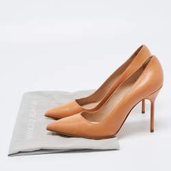 Pre Owned Manolo Blahnik Tan Leather BB Pointed Pumps Size 37