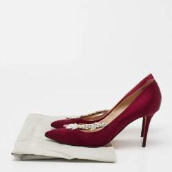 Pre Owned Manolo Blahnik Burgundy Satin Nadira Pumps Size 37.5