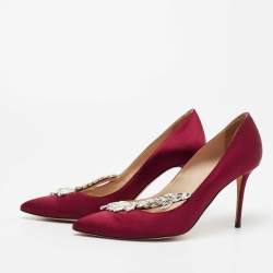 Pre Owned Manolo Blahnik Burgundy Satin Nadira Pumps Size 37.5