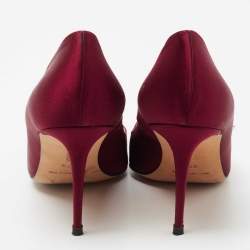 Pre Owned Manolo Blahnik Burgundy Satin Nadira Pumps Size 37.5