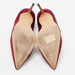 Pre Owned Manolo Blahnik Burgundy Satin Nadira Pumps Size 37.5