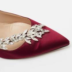 Pre Owned Manolo Blahnik Burgundy Satin Nadira Pumps Size 37.5