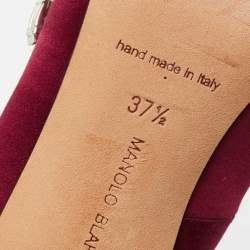 Pre Owned Manolo Blahnik Burgundy Satin Nadira Pumps Size 37.5