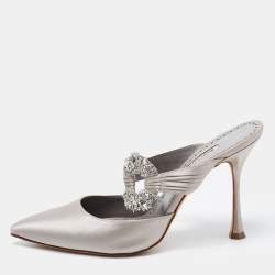 Pre Owned Manolo Blahnik Grey Satin Maidugur Sandals Size 39.5
