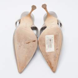 Pre Owned Manolo Blahnik Grey Satin Maidugur Sandals Size 39.5