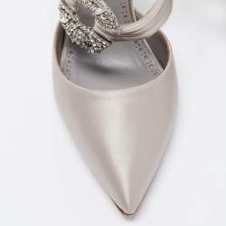 Pre Owned Manolo Blahnik Grey Satin Maidugur Sandals Size 39.5
