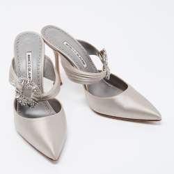 Pre Owned Manolo Blahnik Grey Satin Maidugur Sandals Size 39.5