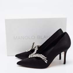 Pre Owned Manolo Blahnik Black Satin Nadira Pumps Size 38