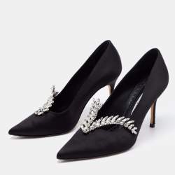 Pre Owned Manolo Blahnik Black Satin Nadira Pumps Size 38