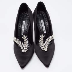 Pre Owned Manolo Blahnik Black Satin Nadira Pumps Size 38