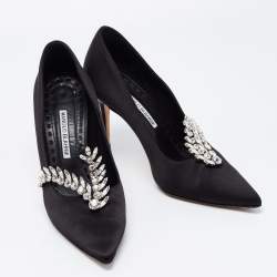 Pre Owned Manolo Blahnik Black Satin Nadira Pumps Size 38