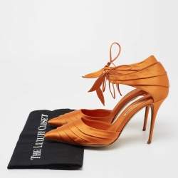 Manolo Blahnik Orange Satin Ankle Strap Dorsay Pumps Size 41