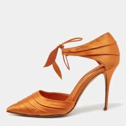 Manolo Blahnik Orange Satin Ankle Strap Dorsay Pumps Size 41