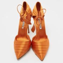 Manolo Blahnik Orange Satin Ankle Strap Dorsay Pumps Size 41