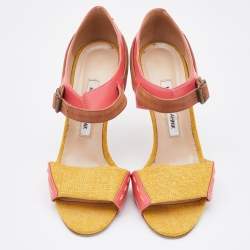 Pre Owned Manolo Blahnik Multicolor Leather/Fabric and Suede Ankle Strap Sandals Size 38.5