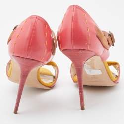 Pre Owned Manolo Blahnik Multicolor Leather/Fabric and Suede Ankle Strap Sandals Size 38.5