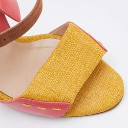 Pre Owned Manolo Blahnik Multicolor Leather/Fabric and Suede Ankle Strap Sandals Size 38.5