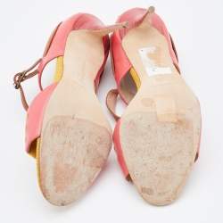 Pre Owned Manolo Blahnik Multicolor Leather/Fabric and Suede Ankle Strap Sandals Size 38.5