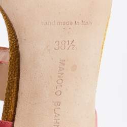 Pre Owned Manolo Blahnik Multicolor Leather/Fabric and Suede Ankle Strap Sandals Size 38.5