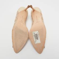 Pre Owned Manolo Blahnik Beige Lace Hangisi  Pumps Size 38.5