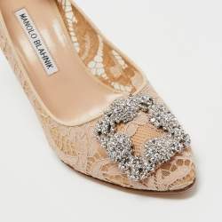Pre Owned Manolo Blahnik Beige Lace Hangisi  Pumps Size 38.5
