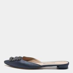 Pre Owned Manolo Blahnik Dark Grey Hangisi Mules Size 40