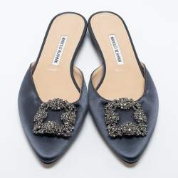 Pre Owned Manolo Blahnik Dark Grey Hangisi Mules Size 40