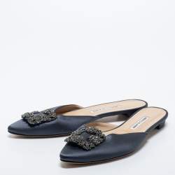 Pre Owned Manolo Blahnik Dark Grey Hangisi Mules Size 40