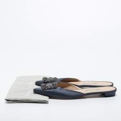 Pre Owned Manolo Blahnik Dark Grey Hangisi Mules Size 40
