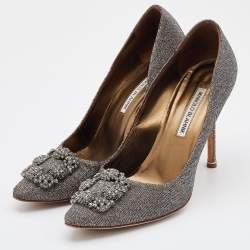 Pre Owned Manolo Blahnik Metallic Bronze/Silver Lurex Fabric and Glitter Hangisi Pumps Size 40