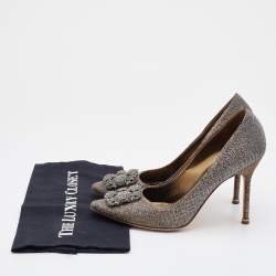 Pre Owned Manolo Blahnik Metallic Bronze/Silver Lurex Fabric and Glitter Hangisi Pumps Size 40