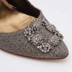 Pre Owned Manolo Blahnik Metallic Bronze/Silver Lurex Fabric and Glitter Hangisi Pumps Size 40