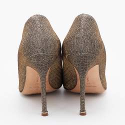 Pre Owned Manolo Blahnik Metallic Bronze/Silver Lurex Fabric and Glitter Hangisi Pumps Size 40