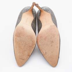 Pre Owned Manolo Blahnik Metallic Bronze/Silver Lurex Fabric and Glitter Hangisi Pumps Size 40